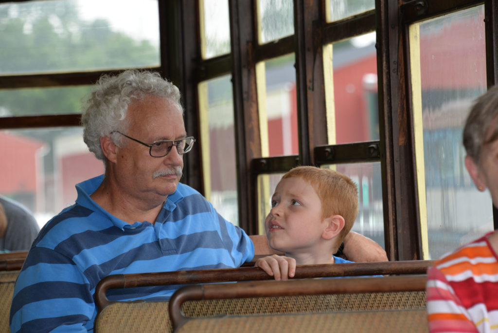 Family trolley ride at the Railway Museum near Medina, Ohio