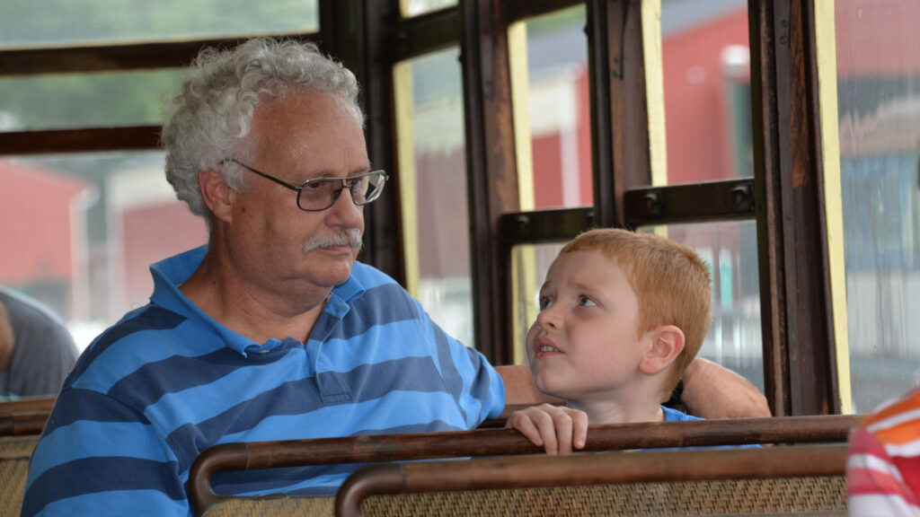 Family trolley ride at the Railway Museum near Medina, Ohio